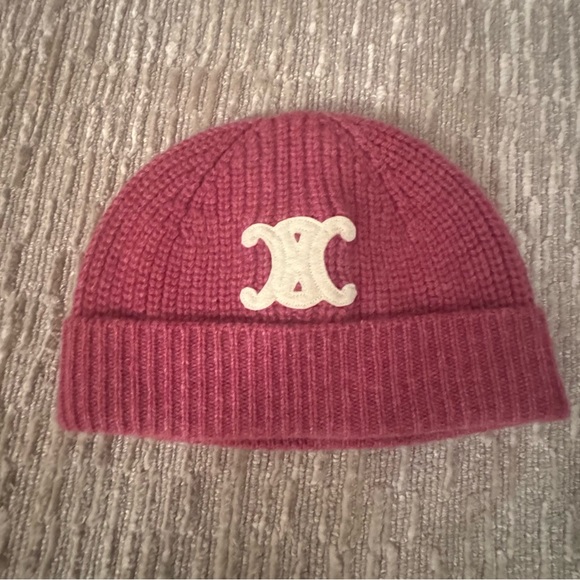 Celine Accessories - Celine Pink Knit Hat with Iconic Emblem